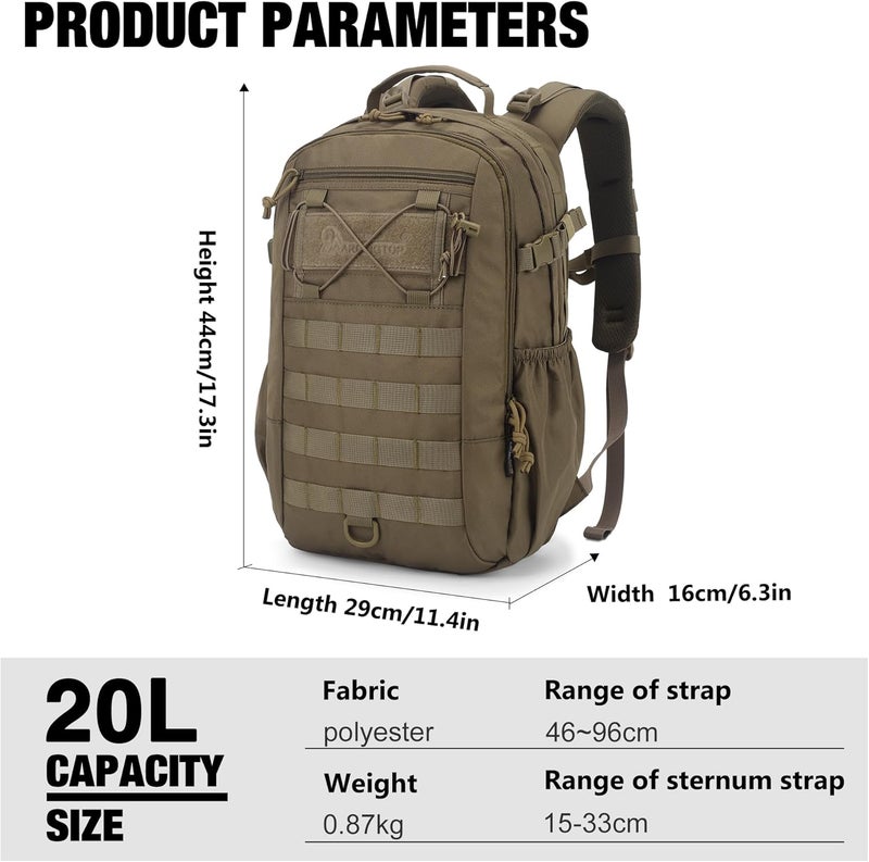 Mardingtop حقيبة ظهر عسكرية تكتيكية للرجال 20 لتر مولي رucksack EDC حقيبة نهارية للتنزه والسفر والتخييم والصيد - Image 2